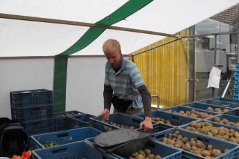 Aardappels stapelen op de markt in Roosendaal.